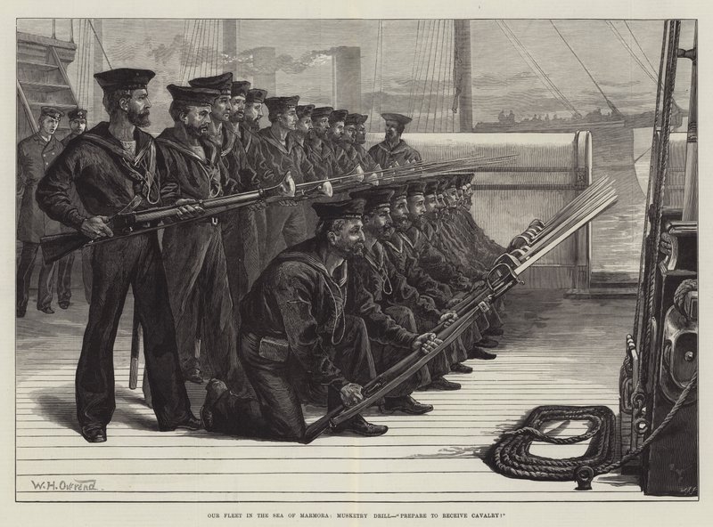 Vår flåte i Marmorahavet, Musketry Drill, Forbered deg på å motta kavaleri! av William Heysham Overend