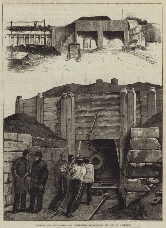 Forberedelser for å teste Thunderer's Thirty-Eight Ton Gun på Woolwich av William Heysham Overend