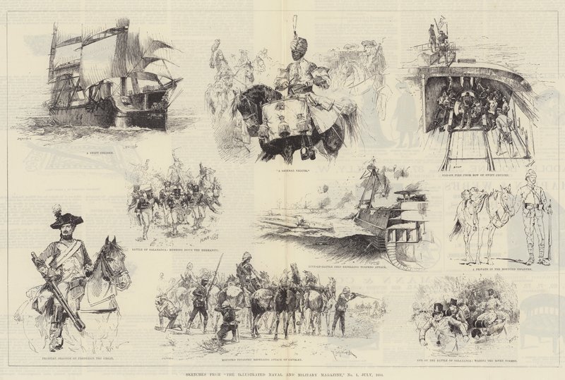 Skisser fra The Illustrated Naval and Military Magazine, nr. 1, juli 1884 av William Heysham Overend