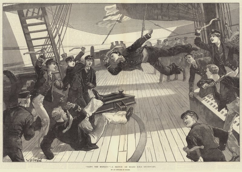 Sleng apen! En skisse ombord på HMS Inconstant av William Heysham Overend