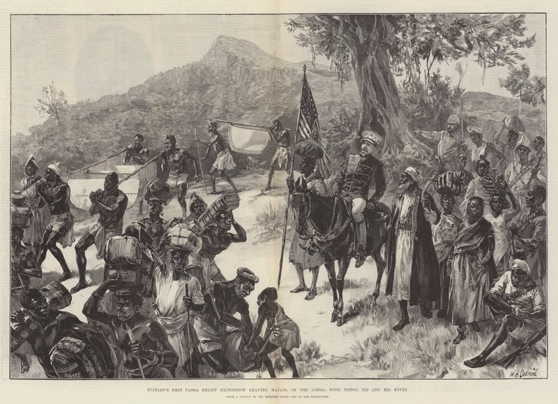Stanleys Emin Pasha hjelpeekspedisjon forlater Matadi i Kongo med Tippoo Tib og hans koner av William Heysham Overend