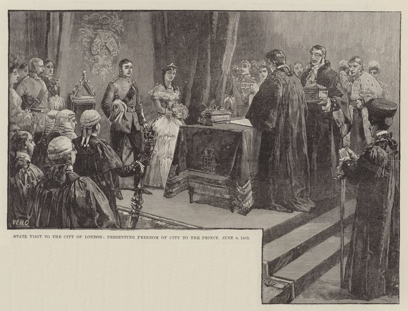Statsbesøk i City of London, presenterer Freedom of City til prinsen, 8. juni 1863 av William Heysham Overend