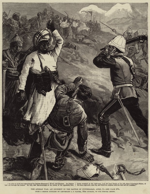 Den afghanske krigen, en hendelse i slaget ved Futtehabad, 2. april av William Heysham Overend