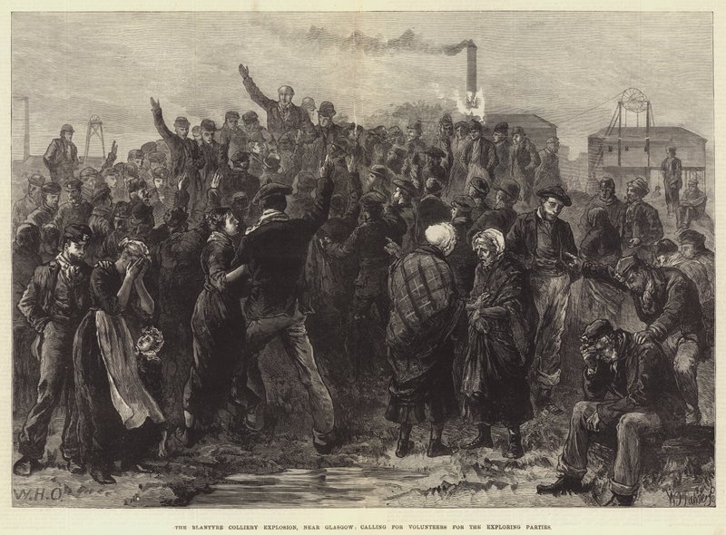 Blantyre Colliery Explosion, nær Glasgow, etterlyser frivillige for de utforskende partiene av William Heysham Overend