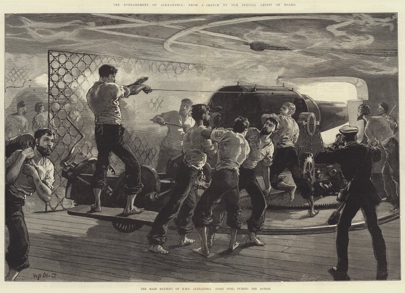 Bombardementet av Alexandria, hovedbatteriet til HMS Alexandra (Port Side) under aksjonen av William Heysham Overend
