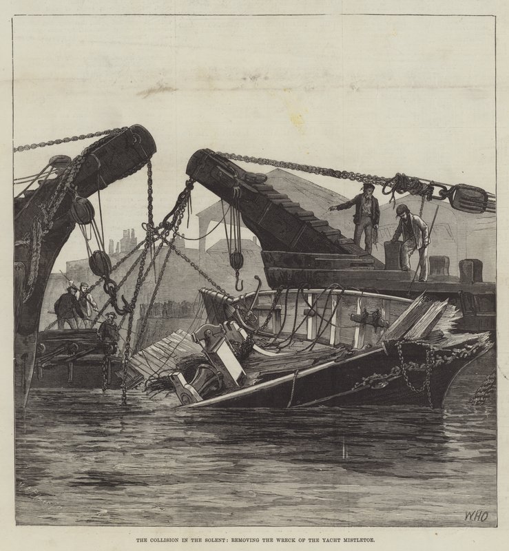 The Collision in the Solent, fjerner vraket av yachtmistelteinen av William Heysham Overend