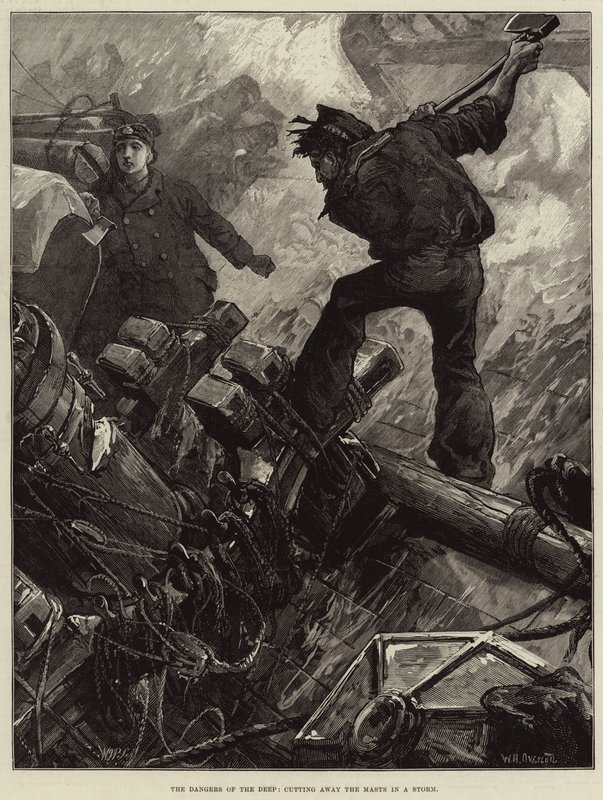 The Dangers of the Deep, skjærer bort mastene i en storm av William Heysham Overend
