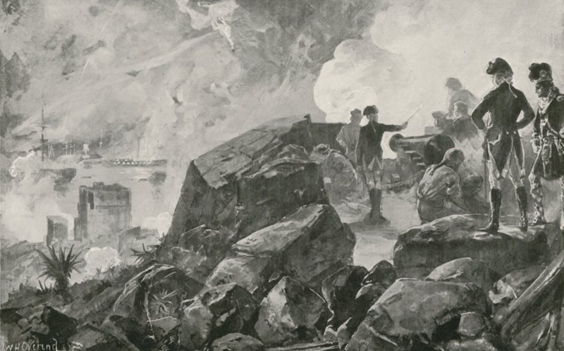 Ødeleggelsen av de spanske slagskipene av britene på Gibraltar av William Heysham Overend