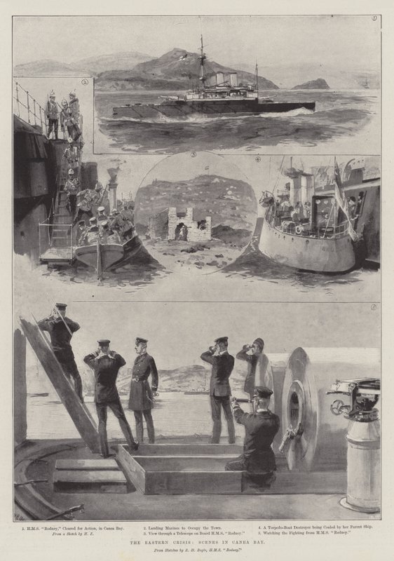 The Eastern Crisis, scener i Canea Bay av William Heysham Overend