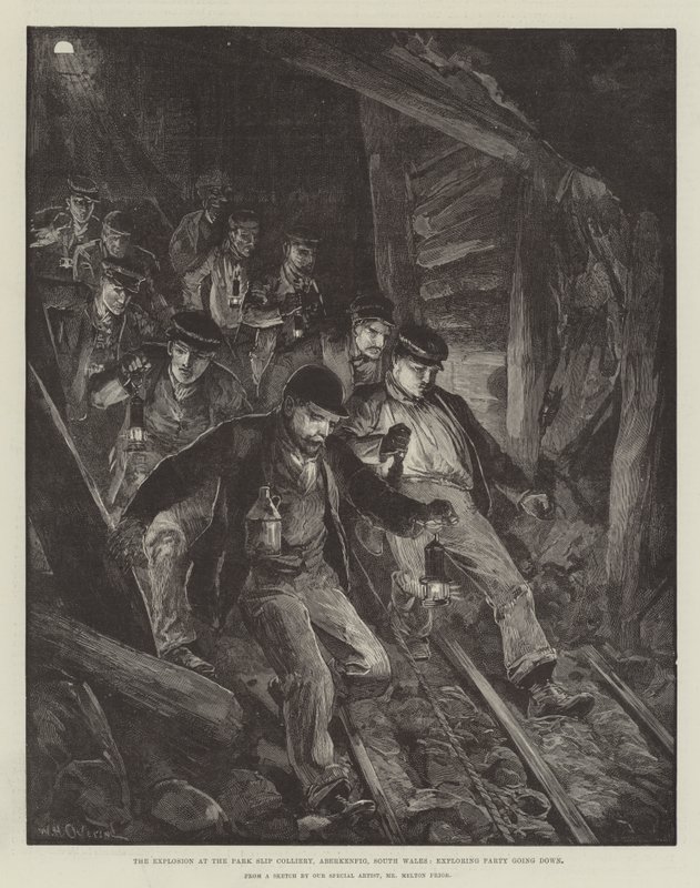 Eksplosjonen ved Park Slip Colliery, Aberkenfig, Sør-Wales, Exploring Party går ned av William Heysham Overend