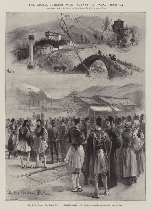 Den gresk-tyrkiske krigen, scener ved Volo, Thessaly av William Heysham Overend