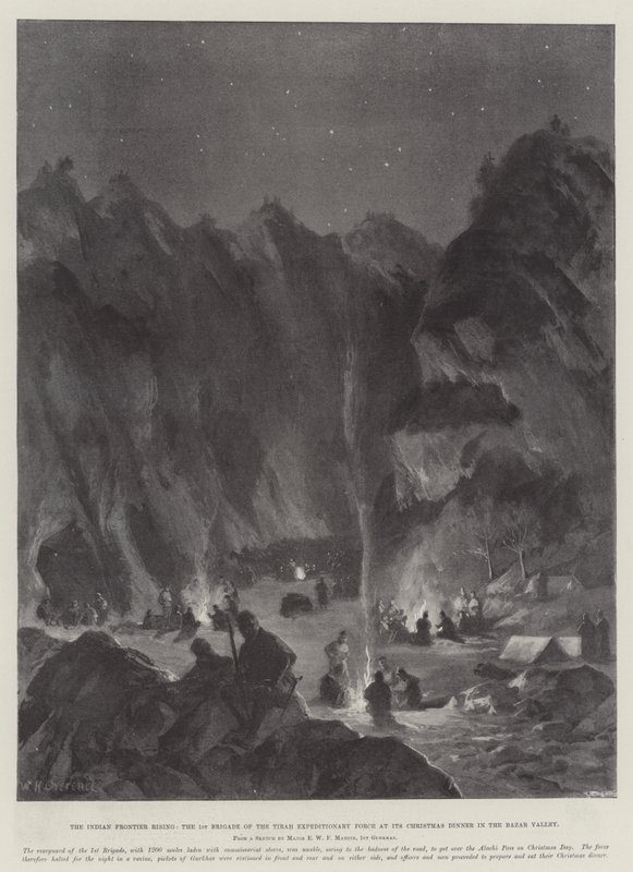 The Indian Frontier Rising, den første brigaden til Tirah Expeditionary Force på sin julemiddag i Bazar-dalen av William Heysham Overend