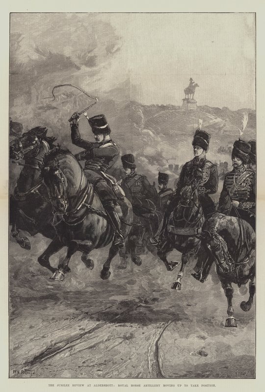 Jubileumsrevyen på Aldershott, Royal Horse Artillery rykker opp for å ta stilling av William Heysham Overend