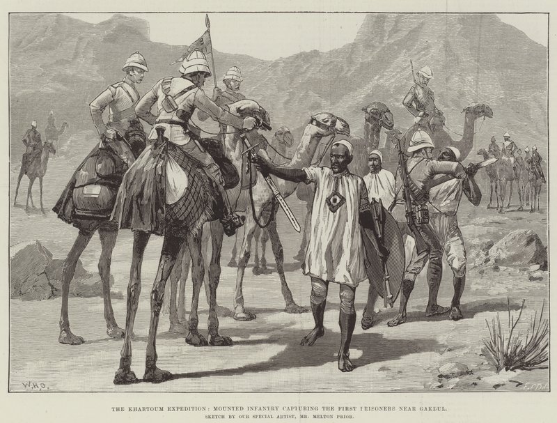 Khartoum-ekspedisjonen, montert infanteri som fanger de første fangene nær Gakdul av William Heysham Overend