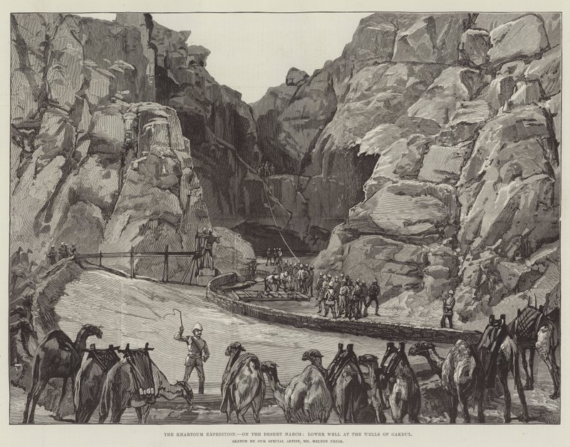 Khartoum-ekspedisjonen, på ørkenmarsjen, nedre brønn ved brønnene til Gakdul av William Heysham Overend