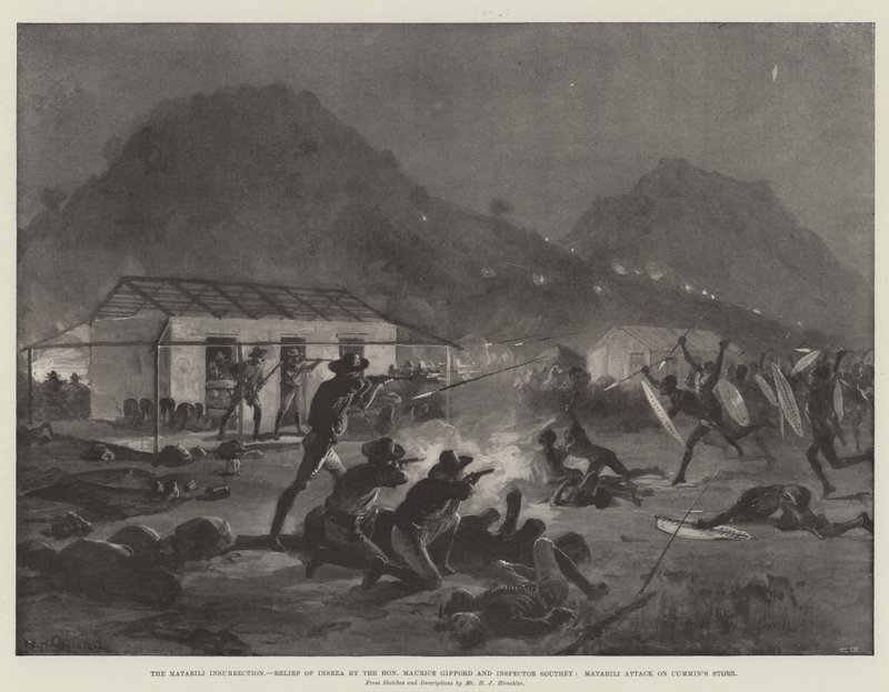 Matabili-opprøret, Relief of Inseza av den ærede Maurice Gifford og inspektør Southey, Matabili Attack on Cummin