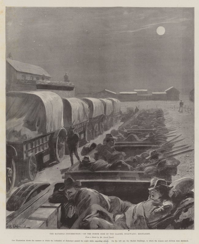 Matabele-opprøret, på nordsiden av Laager, Bulawayo, Moonlight av William Heysham Overend