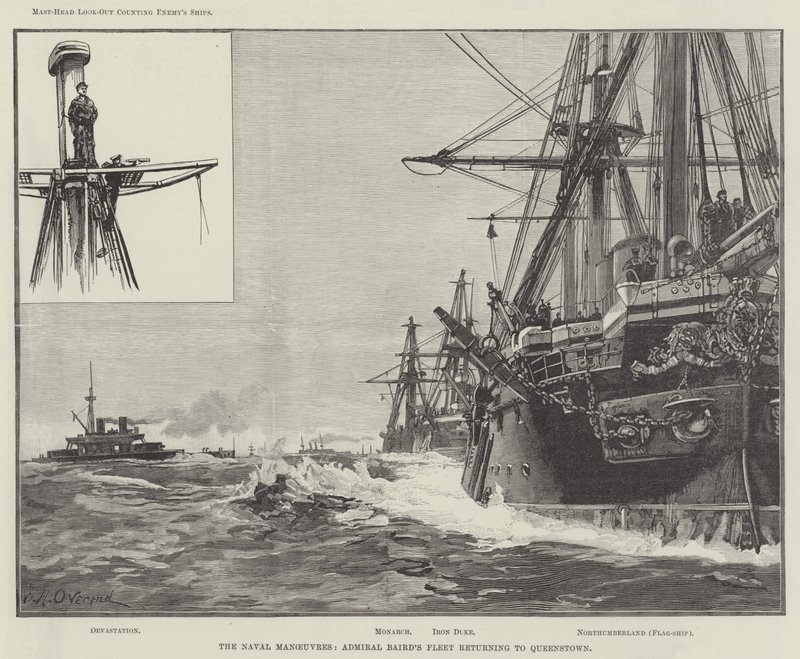 Sjømanøvrene, admiral Bairds flåte returnerer til Queenstown av William Heysham Overend