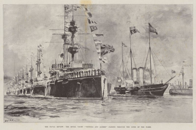 Naval Review, Royal Yacht Victoria og Albert passerer gjennom Lines of the Fleet av William Heysham Overend