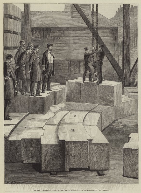 The New Eddystone Lighthouse, Stone-Cutting Establishment at Oreston av William Heysham Overend