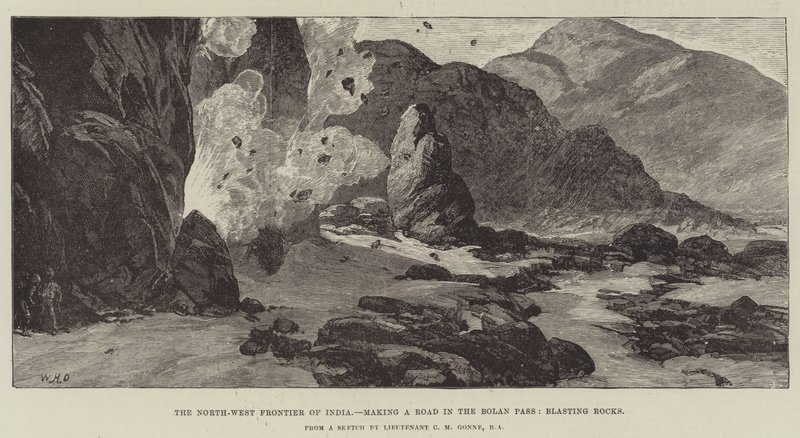 North-West Frontier of India, gjør en vei i Bolan Pass, sprengning av steiner av William Heysham Overend