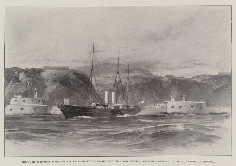 Dronningens retur fra rivieraen, Royal Yacht Victoria og Albert, med Hennes Majestet om bord, forlater Cherbourg av William Heysham Overend