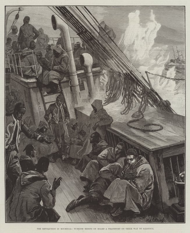 Revolusjonen i Roumelia, tyrkiske redifs om bord på en transport på vei til Salonica av William Heysham Overend