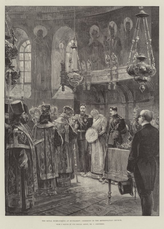Det kongelige hjemkomsten i Bucuresti, seremoni i Metropolitan Church av William Heysham Overend