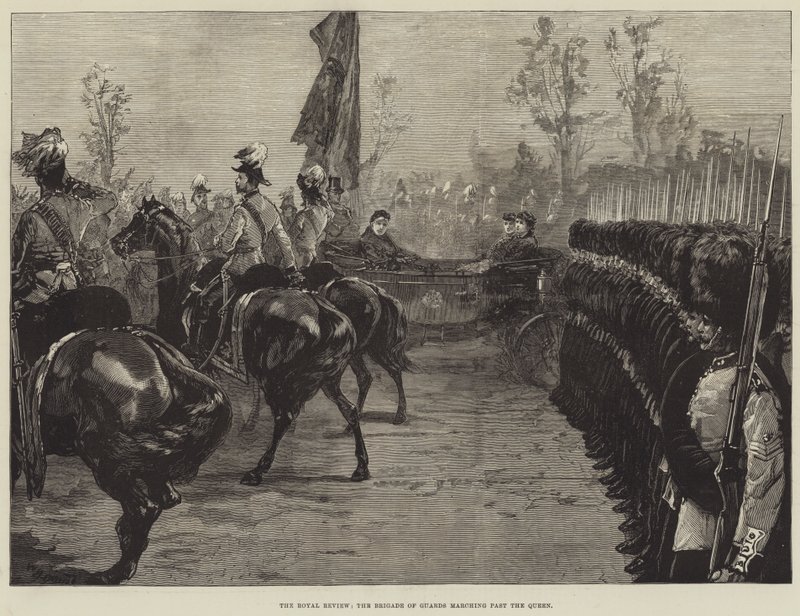 The Royal Review, Brigade of Guards som marsjerer forbi dronningen av William Heysham Overend