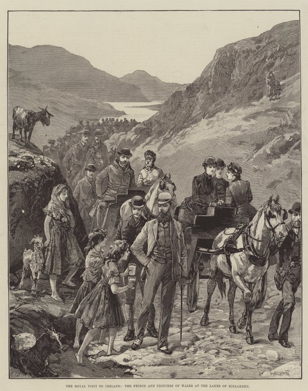 Det kongelige besøket til Irland, prinsen og prinsessen av Wales ved innsjøene i Killarney av William Heysham Overend