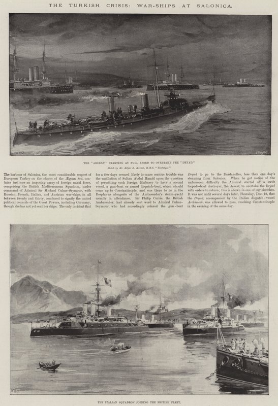 Den tyrkiske krisen, krigsskip ved Salonica av William Heysham Overend