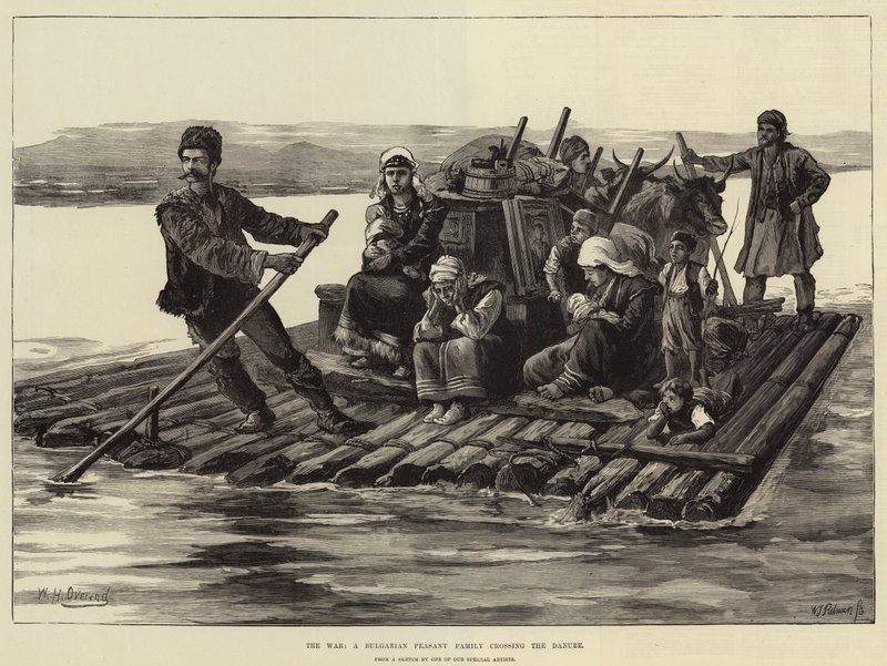 The War, en bulgarsk bondefamilie som krysser Donau av William Heysham Overend