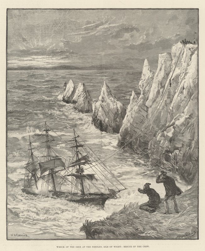 Vraket av Irex at the Needles, Isle of Wight, Rescue of the Crew av William Heysham Overend
