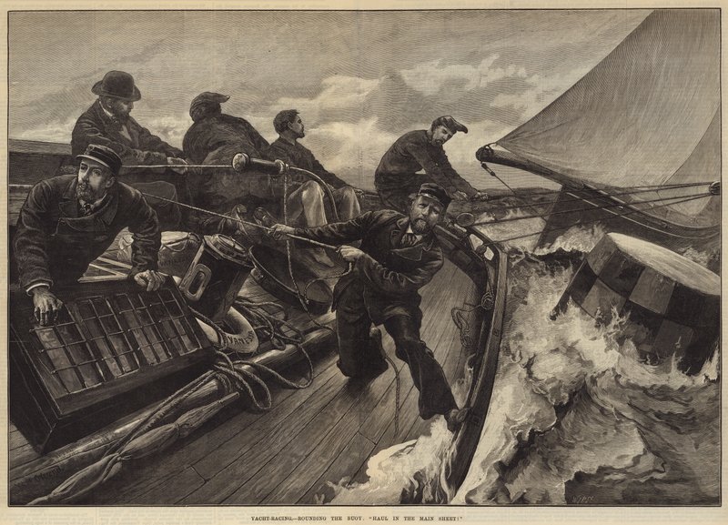Yacht-racing, runding av bøyen, hal inn hovedarket! av William Heysham Overend