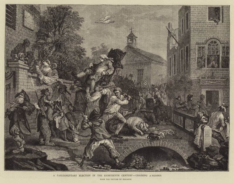 Et parlamentsvalg i det attende århundre, ledet av et medlem av William Hogarth