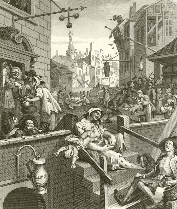 Beer Street og Gin Lane av William Hogarth