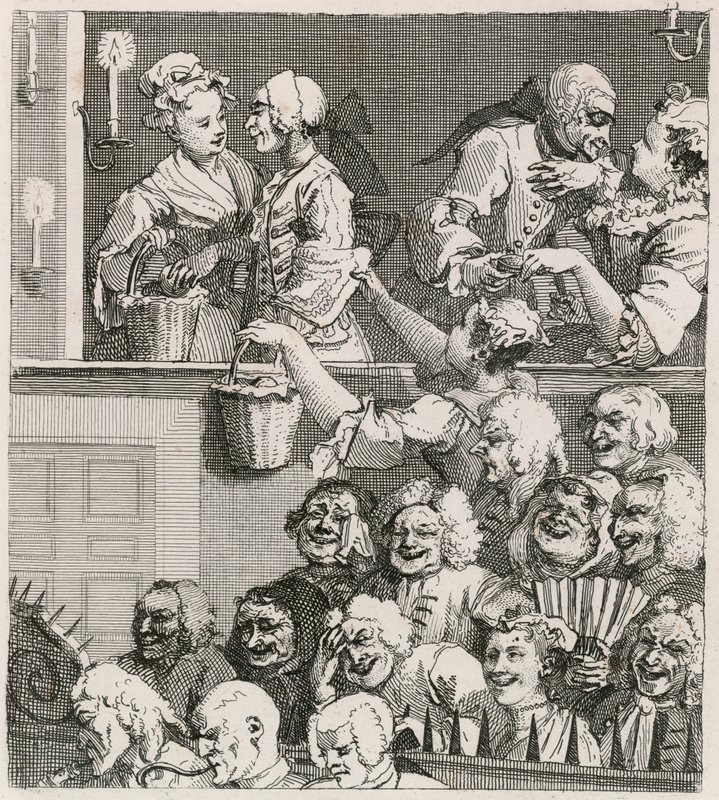 Det leende publikummet. Hogarths utsikt over Drury Lane med oransje jenter i 1733 av William Hogarth