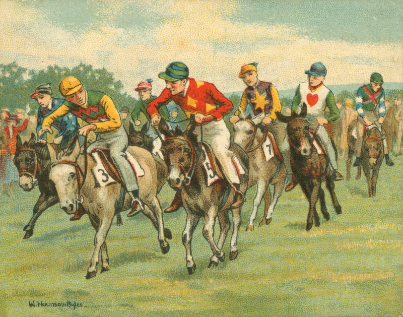 Races Historic and Modern, Donkey Derby (chromolitho) av William Hounsom Byles