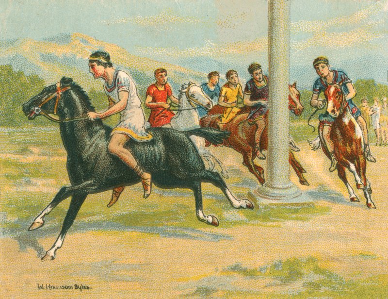 Races historiske og moderne, greske hesteveddeløp (chromolitho) av William Hounsom Byles