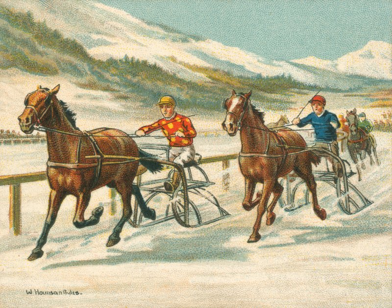 Løp historiske og moderne, travløp på is (chromolitho) av William Hounsom Byles