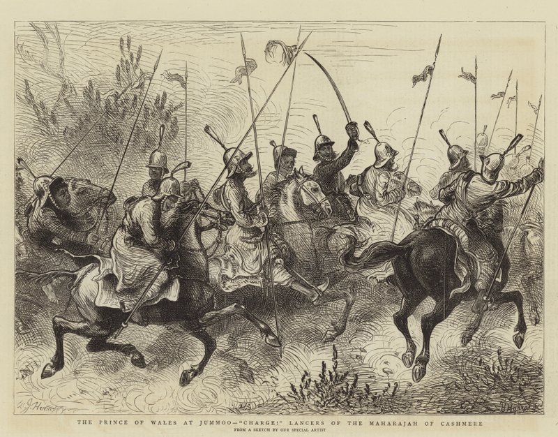Prinsen av Wales på Jummoo, ladning! Lancers of the Maharajah of Cashmere av William John Hennessy
