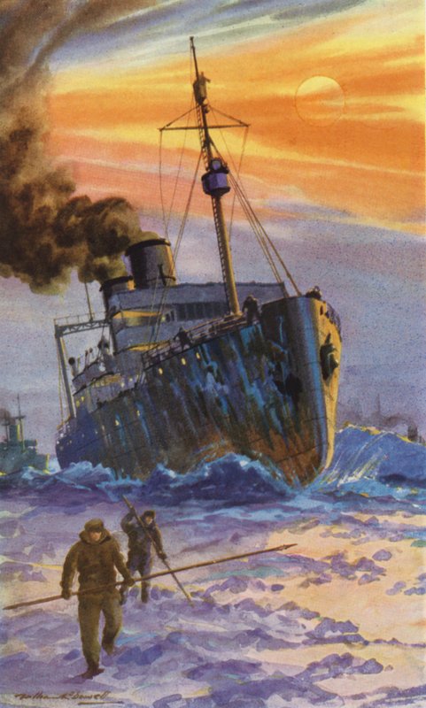 Russisk isbryter på jobb (farge litho) av William John Patton McDowell