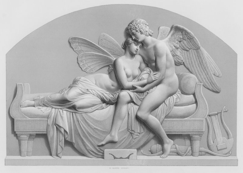 Cupid og Psyche, fra statuen av J Gibson, RA i Collection of the Queen (gravering) av William John Roffe