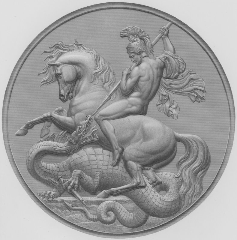 St George, fra medaljen av W Wyon, RA, henrettet for Hans Kongelige Høyhet Prins Albert, gravert av W Roffe fra en tegning av F Roffe (gravering) av William John Roffe