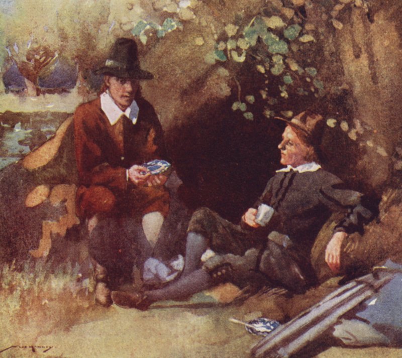 Illustrasjon for The Compleat Angler av Izaak Walton (litho-farge) av William Lee Hankey