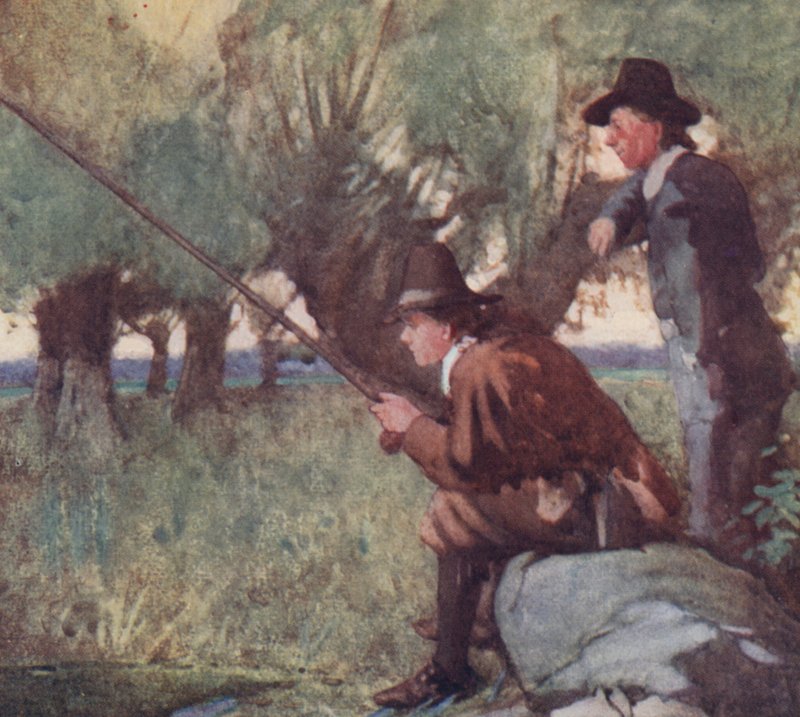 Illustrasjon for The Compleat Angler av Izaak Walton (litho-farge) av William Lee Hankey