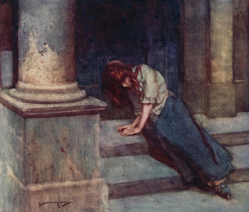 Illustrasjon for The Deserted Village av Oliver Goldsmith (farge litho) av William Lee Hankey