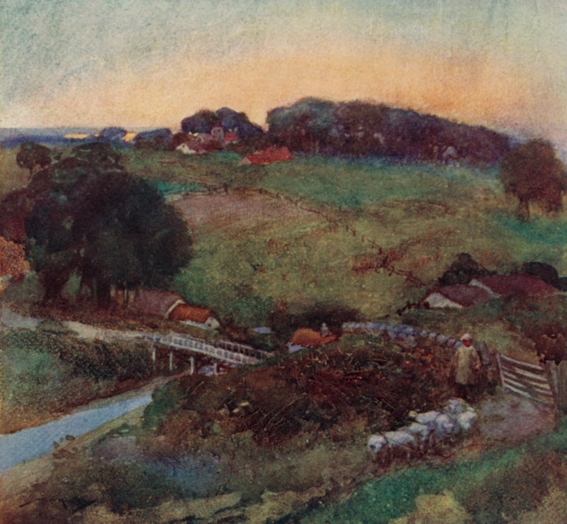 Illustrasjon for The Deserted Village av Oliver Goldsmith (farge litho) av William Lee Hankey