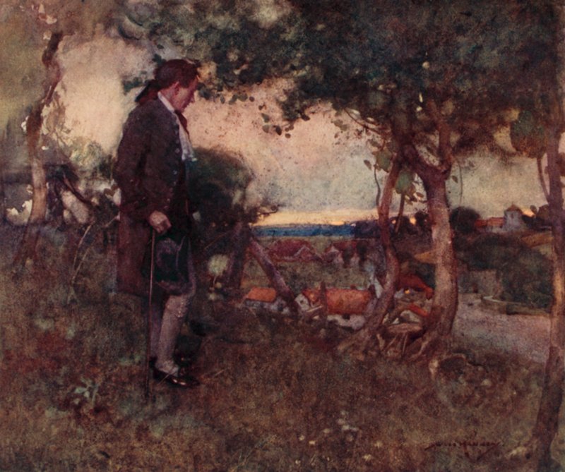 Illustrasjon for The Deserted Village av Oliver Goldsmith (farge litho) av William Lee Hankey
