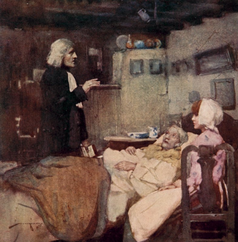 Illustrasjon for The Deserted Village av Oliver Goldsmith (farge litho) av William Lee Hankey